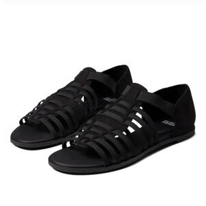NWOT Eileen Fisher Rato Honey Leather Sandals 5.5 Flats Fisherman Black Travel